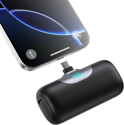 Mini Portable Charger for iPhone 17/16, 5500mAh LCD Display USB C Power Bank,Fast Phone Charging Travel Pocket Size Battery Pack for iPhone 17/17 Pro/17 Pro Max/Air/16/15 Series,Android,etc-Dark Black - color: Dark Black-1 Pack