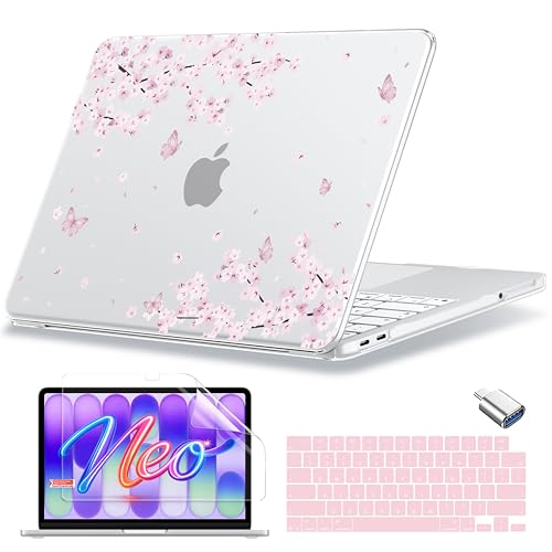 MecBevia for MacBook Neo Case 13 inch 2026 Release Model A3404 with A18 Pro Chip, Hard Shell Cover with Keyboard Cover, Screen Protector, Type C, Cherry Blossoms - color: Cherry Blossoms