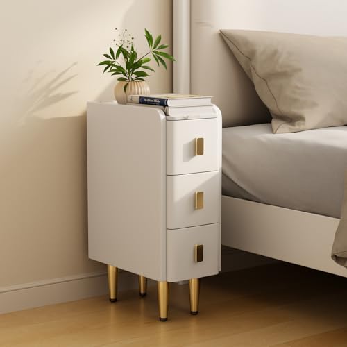 AQIMUELE Narrow Nightstand with Drawers, Narrow Side Table Leather, Small Bedside Tables for Bedroom. (White) - color: White, size: 7.8"W x 15"D x 22.8"H