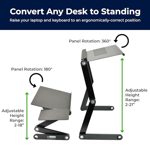 WorkEZ Adjustable Standing Desk Converter w/2 Fans & 3 USB Ports, Sit to Stand Desk Riser Monitor Standing Computer Desk, Height & Angle Negative Tilt - color: Black