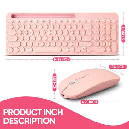 Wireless Keyboard and Mouse Combo with Phone Tablet Holder, Rechargeable Dual-Mode (Bluetooth 5.0 and 3.0 +2.4G) Multi-Device Silent Mouse for Windows, iPad, Tablet, MacOS,iOS,Android (Pink) - color: pink