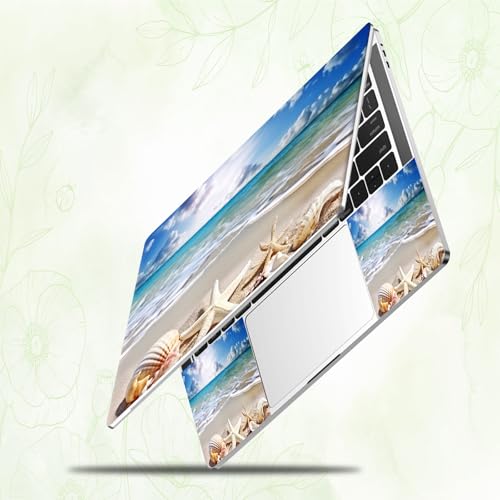 Laptop Skin Sticker Decal, Universal Reusable Vinyl Laptop Cover for 12" 13" 13.3" 14" 15" 15.4" 15.6" Notebook PC, Reusable Waterproof Scratch-Resistant with 2 Wrist Pads,Beach Starfish - color: Beach Starfish