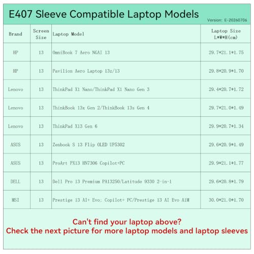 Smatree Elite Laptop Sleeve for 13 inch HP/Lenovo/ASUS/DELL/MSI | for 13inch HP OmniBook7/Pavilion,Lenovo ThinkPad X1Nano/ThinkBook,ASUS Zenbook/ProArt,DELL Latitude/Pro13,MSI Prestige(E407) - size: 13 inch/E407/Size: 31.2*21.7cm|