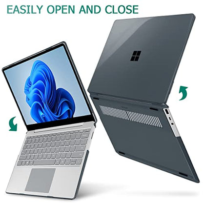 May Chen Compatible with Microsoft Surface Laptop Go 3 Go 2 Go 1 12.4 Inch Model 1943 2013 (2023 2022 2020 Release), Plastic Hard Shell Case with Screen Protector + Keyboard Cover, Crystal Black - color: Crystal Black