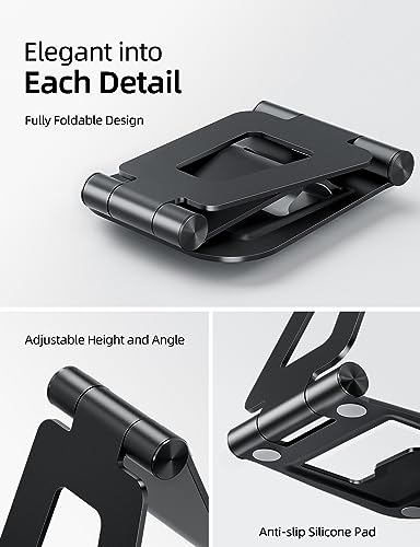 Nulaxy Dual Adjustable Foldable iPad Stand, Full Aluminum, Stable Support | Desktop Tablet Holder, Tablet Accessories for Office Kindle Compatible with All Mobile Devices, Ipads and Phones - color: A-Black