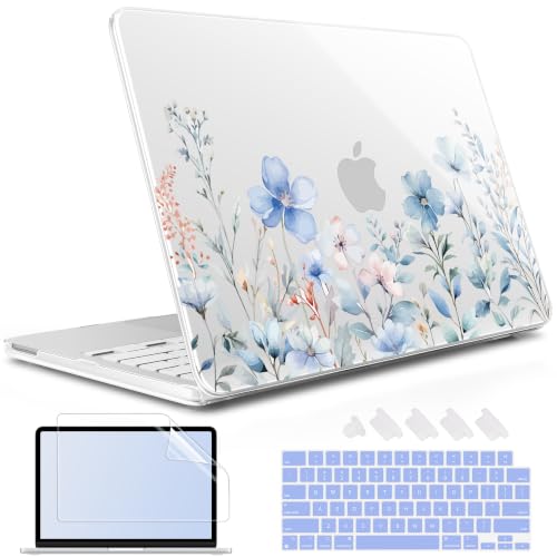 May Chen Compatible with MacBook Neo 13 inch Case 2026 Model A3404, Plastic Hard Shell,Keyboard Cover,Screen Protector,Dust Plug, for MacBook Neo 13" with A18 Pro Chip, Blue Flower - color: Blue Flower