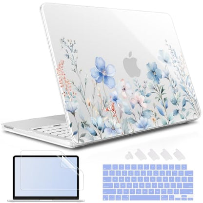 May Chen Compatible with MacBook Neo 13 inch Case 2026 Model A3404, Plastic Hard Shell,Keyboard Cover,Screen Protector,Dust Plug, for MacBook Neo 13" with A18 Pro Chip, Blue Flower - color: Blue Flower