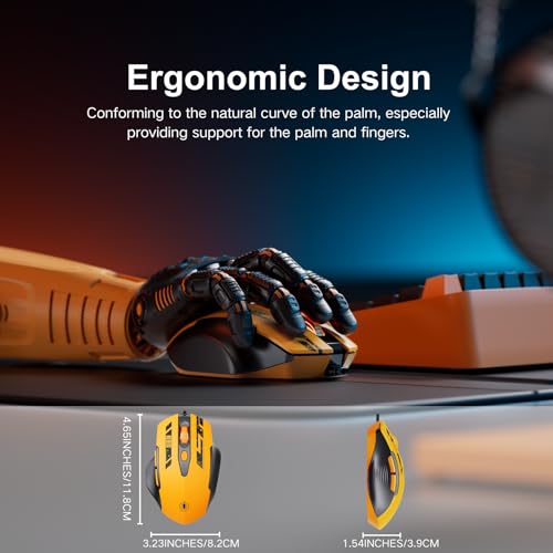 Uineer Wired Mouse, USB-A Computer Mouse with 6 Buttons,Adjustable | Plug-and-play USB-A wired connection with 6 programmable buttons, 7200 DPI and a 1.5 m cable. - color: Yellow