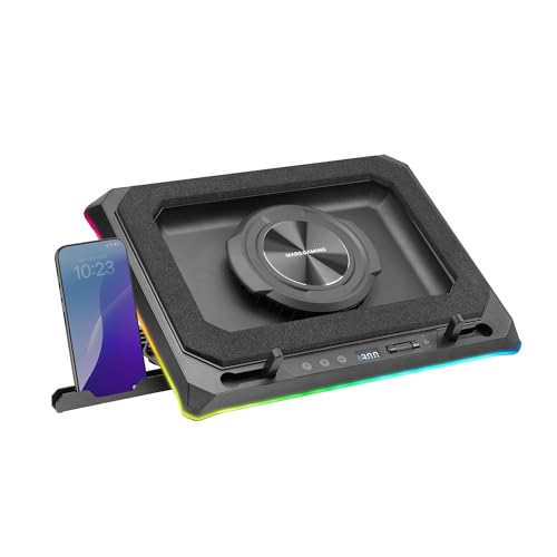 Mars Gaming MNBC Ultra, Cooling Base and Stand, 140 mm Fan, CoolCore Airflow Technology, RGB Chroma, 5 Positions, Compatible with Laptops up to 18 Inches, Smartphone Holder, 4 x USB-A, Black