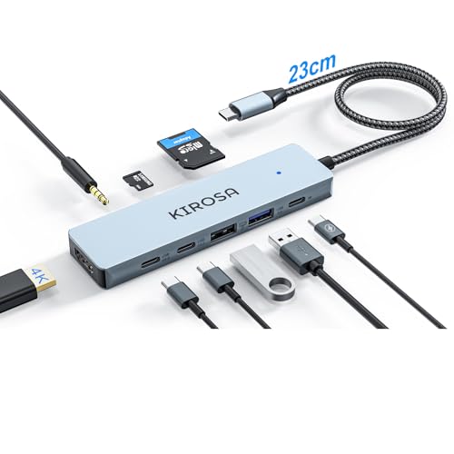 KIROSA USB-C Hub: USB C Multiport Adapter for Macbook Pro Air - 9IN1 USBC to HDMI Hub Dongle - Traveling USB C Docking Station for Laptops and Type C Devices (4K HDMI 100W PD USB3.0 SD/TF Card Reader) - color: Grayish Silver