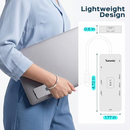 BYL-2401 Universal Docking Station 8-in-1 USB-C Hub, 100W PD | Dual HDMI 4K@60Hz, DP 1.2, Gigabit Ethernet, 3 USB-A 5Gbps Ports, Charging, Aluminum Housing