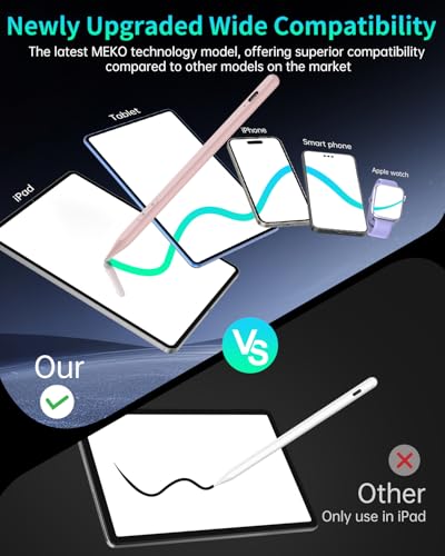 MEKO Universal Stylus Pen for Apple iPhone & Android & iPad, 2X Fast Charge Active Stylus Pencil for All Touch Screen, High Sensitivity Capacitive Stylus for Smartphone Apple Watch Tablet-Lihgt Pink | Dual-Mode Control, 2X Fast Charge,Fine Active Pencil f