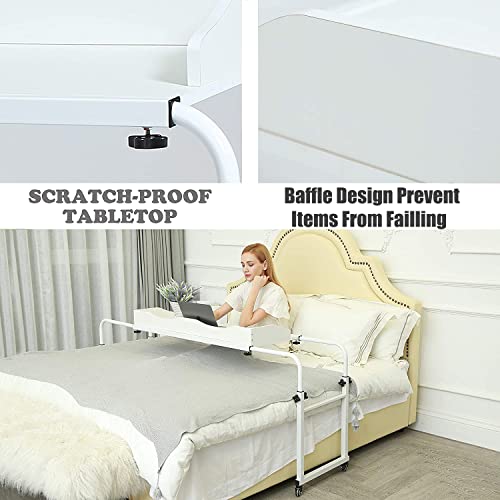 UNICOO Adjustable Overbed Table, Over the Bed Table with Wheels, Medical Overbed Table with Wheels Adjustable Height, Rolling Desk for Full/Queen/King Bed, Sturdy Wood & Steel Frame (202-White) - color: White
