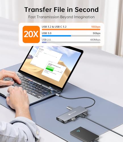 NOVOO 12-in-1 Docking Station Dual Monitor, USB C Hub with HDMI 4K, VGA | Laptop Docing Station with USB 10Gbps, SD/TF, 100W PD, Multiport Adapter Compatible with MacBook Dell HP Surface - style: 12-in-1