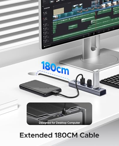 ORICO 7-Port USB 3.0 Hub, Aluminum USB Multiple Adapter, 5Gbps USB Extender USB Splitter with 6Ft Cable, UBS-A Hub Long Cable for Desktop, PC, Flash Drive, Mobile HDD, Windows/XPS - size: 6.0Ft