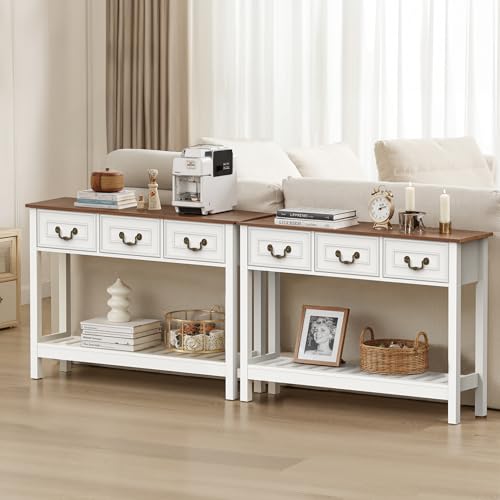Narrow Console Table with 3 Drawers, Entryway Table with Storage Shelves, Couch Table Behind Sofa, Wood Sofa Table for Living Room, Entryway, Hallway, White - color: White