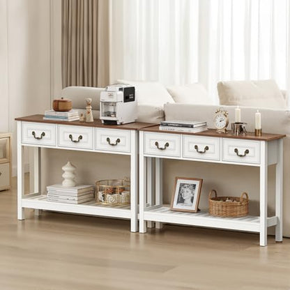 Narrow Console Table with 3 Drawers, Entryway Table with Storage Shelves, Couch Table Behind Sofa, Wood Sofa Table for Living Room, Entryway, Hallway, White - color: White