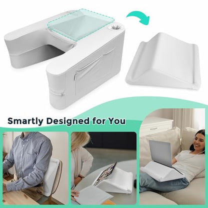 Ultimate Gaming Pillow & Lap Desk Combo,Large Ergonomic Bed Rest with Cup Holder, Phone Stand & Pockets, Reading Pillow for Adults, Laptop Stand for Bed & Couch, Dorm Room & Gamer Gifts