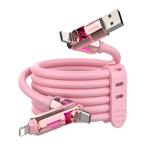 MFish 240W 4-in-1 Charging Cable with Carrying Case, 6.6FT Fast Charger USB-A & USB-C to USB-C/Lightning, for iPhone 17/16/15/14, MacBook, iPad, Samsung S25/S24 (Pink, 6.6Ft) - color: Pink, size: 6.6Ft