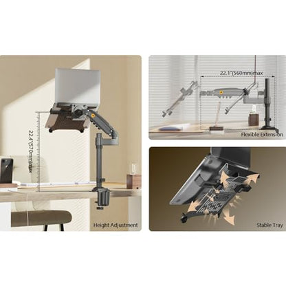 NB SmooVex™ Laptop Mount with Adjustable Tray for 10-17” Notebook, Full Motion Arm with VESA Plate for Monitor Upto 32"