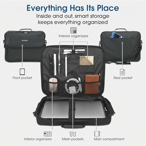 MANHATTAN Laptop Shoulder Bag Carrying Case – Slim Briefcase Style, Clamshell Opening, Padded Compartments–3 Yr Mfg Warranty - size: 17.3 Inch