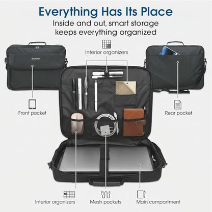 MANHATTAN Laptop Shoulder Bag Carrying Case – Slim Briefcase Style, Clamshell Opening, Padded Compartments–3 Yr Mfg Warranty - size: 17.3 Inch