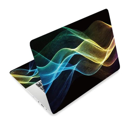 3Pcs Abstract Neon Laptop Skin Sticker Light Wave Universal Removable Vinyl Stickers Fits for 12.1 13 14 15.6 16 Inch Waterproof Notebook Decal Cover Gift - color: black and colorful yellow
