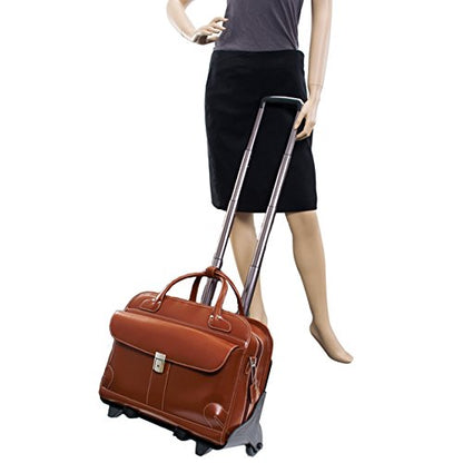 McKlein LAKEWOOD, 15" Leather Detachable -Wheeled Ladies' Laptop/Computer & Tablet Business Briefcase Bag/Women's Rolling Overnight Travel Bag, Removable trolley case - color: Brown, style: Lakewood