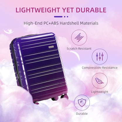 LARVENDER Carry on Luggage Sets 3 Piece, 20 Inch Suitcases, Midnight Berry | 22x14x9 Airline Approved, Gradient PC+ABS Hardshell, Smooth 360° Wheels, TSA Lock, 3-Piece Set with Color-matched Backpack - color: Midnight Berry-20BP, size: 3 Piece Set (Backpa