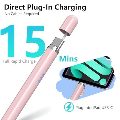 iPad Pencil 1st Generation for iPad, Stylus Pen for Apple Pencil 2nd Generation with Magnetic Charging Tilt Sensitivity& Palm Rejection, Pencil for iPad Pro 11/12.9/13, Air, Mini Pink - color: pink