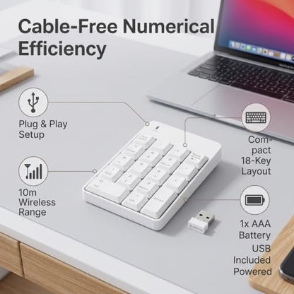 Numeric Keypad, 2.4GHz USB Numpad 18 Key Portable Wireless Number Pad for Laptop PC Computer Excel Data Entry