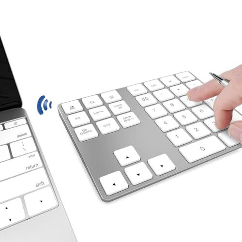 JOYEKY Bluetooth Number Pad, Wireless Numeric Keypad, USB-C Rechargeable External 34-Keys Numpad, Financial Data Entry Keyboard for iMac, MacBook Air/Pro, PC Desktop, Laptop Notebook(Silver) - color: A-White