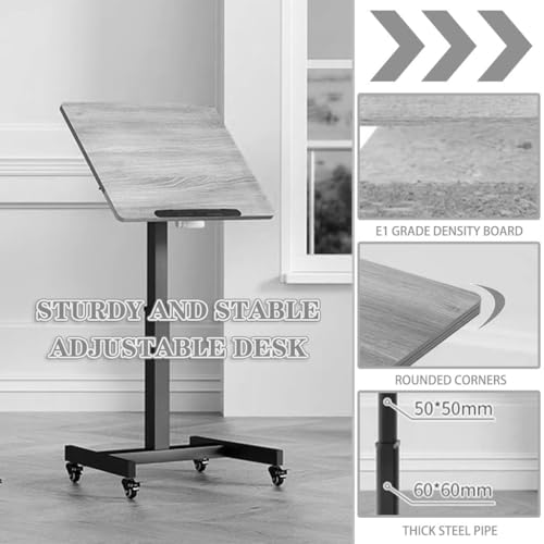 Height Adjustment Standing Desk, School Stand Up Desk with Wheels, Office Flippable Moved Laptop Table, Anti-Fall Fence Design Side Table(White) - color: White