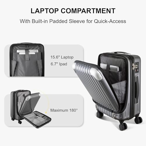 LEVEL8 Grace Carry on Luggage 22x14x9 Airline Approved, 20 Inch Hard Shell Suitcases with Spinner Wheels, Abs+Pc Hard Case Luggages with Tsa Lock, Travel bag for Women Men, Grey - color: Grey, size: 20 Inch