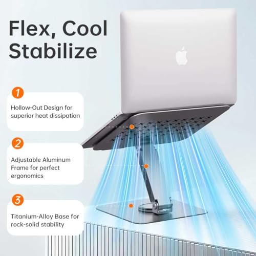 EJAY Foldable Laptop Stand with 4-Port (3A1C) Hub for MacBook Pro, | Ergonomic Aluminum | 360° Swivel Holder | Multi-Port Docking Station | Desk