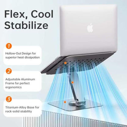 EJAY Foldable Laptop Stand with 4-Port (3A1C) Hub for MacBook Pro, | Ergonomic Aluminum | 360° Swivel Holder | Multi-Port Docking Station | Desk