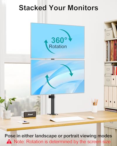 MOUNT PRO Vertical Dual Monitor Stand, Stacked Monitor Mount for 2 Monitors Up to 32 inches, Computer Monitor Arm with Swivel, Tilt, Height Adjustable, Each Monitor Desk Mount Holds up to 17.6 lbs - size: Max 32“ Basic