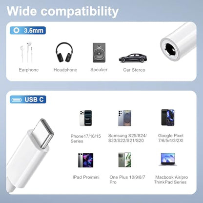 5-Pack USB-C to 3.5mm Headphone Jack Adapter, 24bit HiFi DAC, USB C to Aux Audio Dongle Cable for iPhone 17/16/15 Pro, 17/16/15 Pro Max, iPad Pro, MacBook, Samsung S21-25, Pixel 7-5