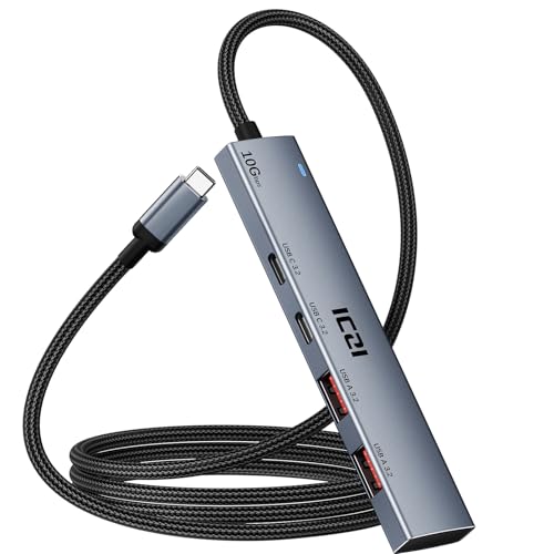 ICZI USB C Hub, 10Gbps 4 in 1 USB 3.2 Adapter with 2 USB-C & A 3.2 4FT Cable, 4 Ports Splitter Extender for MacBook Pro/Air, iPad Pro, iPhone 15/15 Pro Max, Surface, PC, Laptops - size: usbc 3.2 aluminum