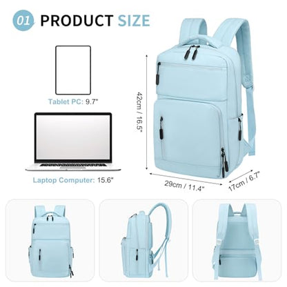 Waterproof Laptop Backpack for Men & Women, Flight Approved Anti-Theft Daypack with 15.6-inch Laptop Sleeve (Light Blue) - color: Light Blue
