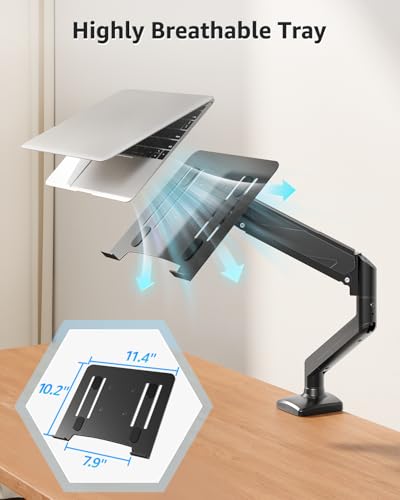 MOUNTUP Laptop Stand for Desk, Adjustable Aluminum Laptops Arm Mount for 14-17 Inch Notebook & 32" Monitor, Laptops Arm for Desk Support for 2.2-19.8lbs, 2-in-1 Laptop Desk Mount with Clamp/Grommet