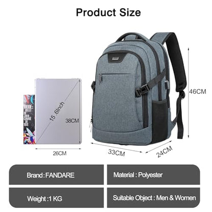 Unisex Laptop Business Backpack Men Work Bag Women Slim Backpack with USB Charging Port Travel Daypack College Rucksack Work for Men fits 15.6 Inch Notebook Black
