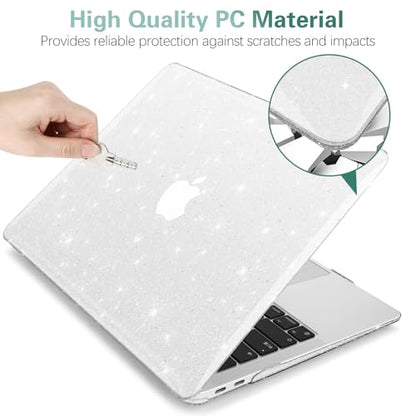 Glitter Case for MacBook Air 13 inch 2026 M5, 2022-2025 M4/M3/M2 | Bling Sparkle Plastic Hardshell & Keyboard Cover for Mac Air 13.6 inch Case A3449 A3449 A3240 A3113 A2681, Clear Glitter - color: 01 Clear Glitter