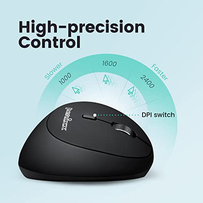 Perixx PERIMICE-819B Bluetooth Portable Vertical Mouse - Wireless 3-in-1 Multi-Device Spec - Silent-Click - Portable Compact Size - Black - Right Handed - style: Rechargeable 3-in-1