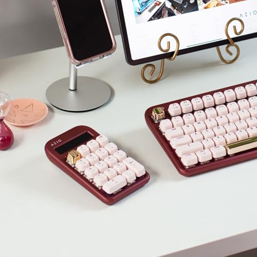 AZIO IZO Wireless Mechanical Calculator & Number Pad (Red/Gold) - Bluetooth 5.0 & USB, Gateron-Blue Mechanical Switch, 9 Backlight Modes, Rechargeable, PC & Mac Compatible, Baroque Rose (IN106) - color: Baroque Rose