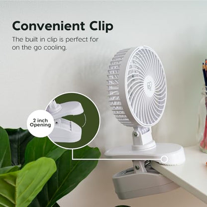 IRIS USA 5" Battery Operated Clip On Fan, D-Battery Powered, Outdoor, White | Compact Foldable Personal Fan, Portable Travel Mini Desk Fan, Pet Stroller Car Fan, Office Bedside Picnic Camping Outdoor - color: White - Battery, style: Clip On