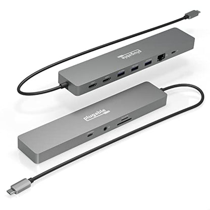 Plugable 11-in-1 USB-C Hub, 100W USB-C Pass-Through, Laptop Docking Station Dual Monitor, 4K 60Hz HDMI, Driverless, Compatible with Thunderbolt, Windows, Chromebooks, Not Recommended for Mac