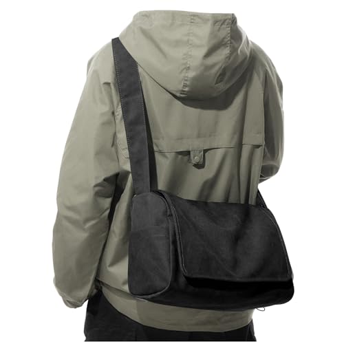 Messenger Bag for Men, Crossbody Bag Aesthetic, Water Resistant Unisex Classic Canvas Shoulder Bag - color: B1-black