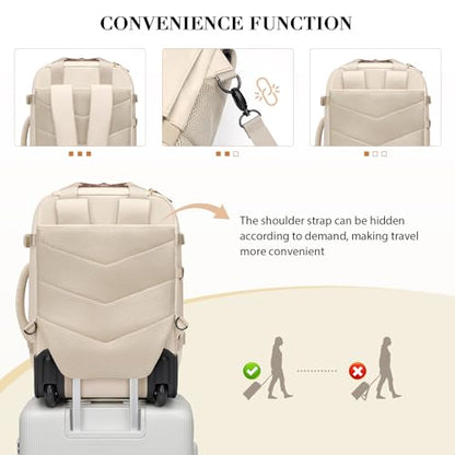 Rolling Backpack for Women,Travel Laptop Backpack with Wheels Roller Wheeled Backpack Underseat Carry On Luggage for Travel Business Trip,Fit 17Inch,Apricot - color: Apricot