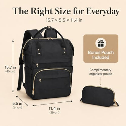 Laptop Backpack for Women, 15.6 Inch Work Backpack Purse with Large Capacity, Water-Resistant Nurse Bag, College Bookbag for School, Casual Travel Daypack, Black - color: Black